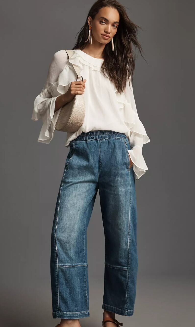 NWT Pilcro Izzie Relaxed Pull On Barrel Jeans XSP in Eyck Waswh